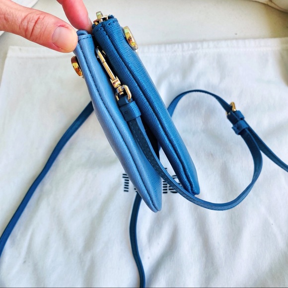 Furla Lilli Saffiano Double Zip Blue Two Tone Leather Crossbody EUC - Picture 5 of 13
